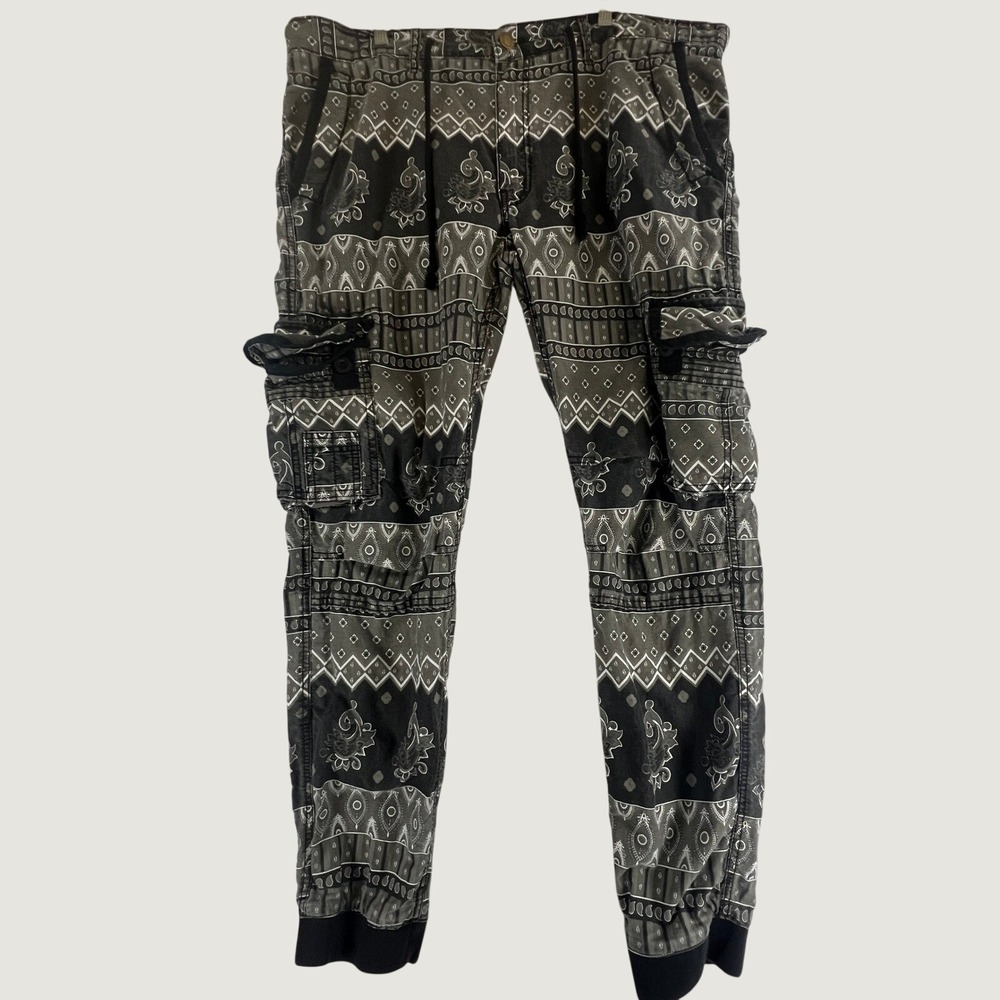 Decibel Mens Bandana Print Cargo Jogger Pants Black Grey 42x31 Streetwear